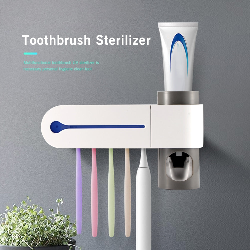 UV Toothbrush Sterilizer & Toothpaste Dispenser — Wall-Mounted Bathroom Cleaner