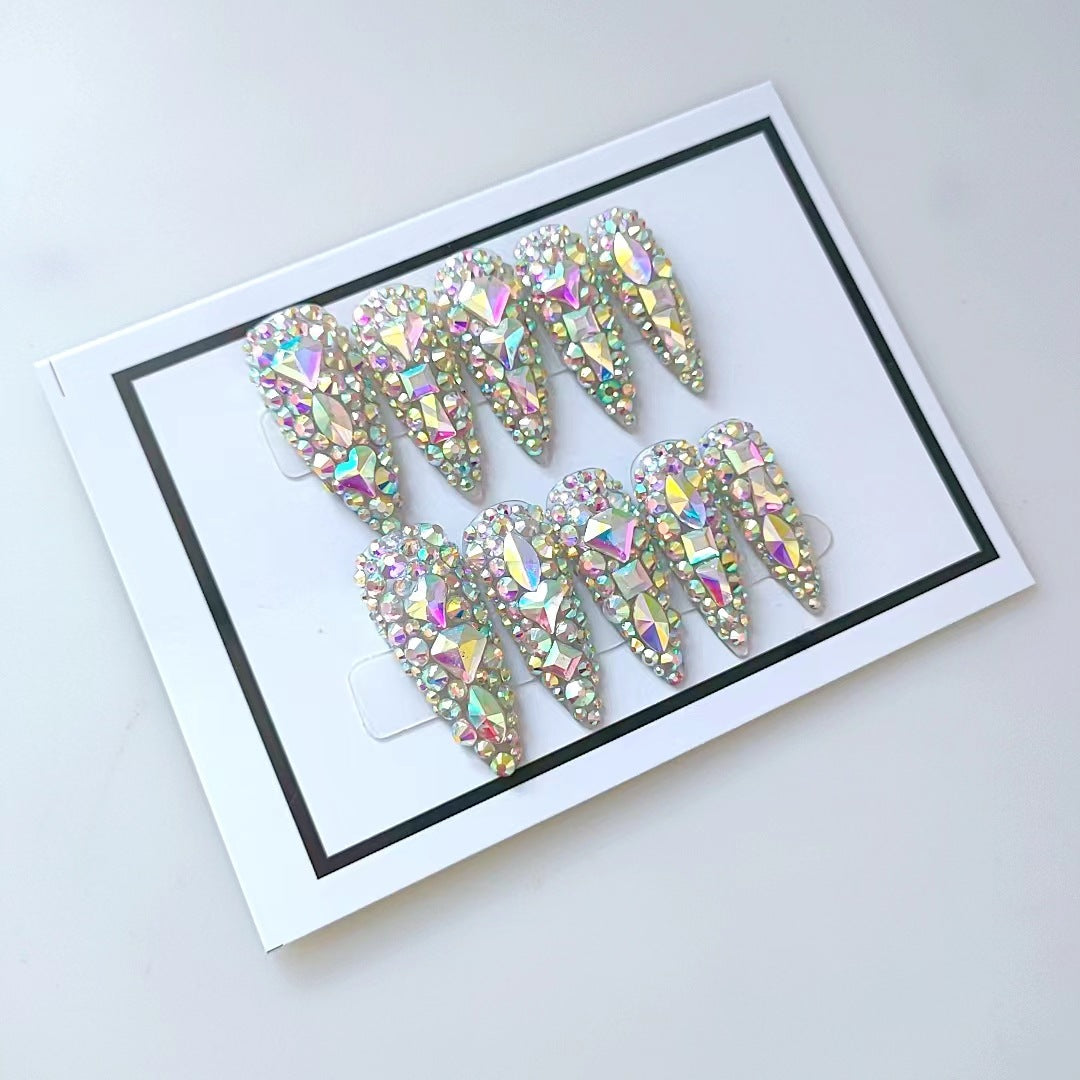 Handmade Press-On Nails — 3D Rhinestone Gel-Look Wearable Nail Set — product photo 1