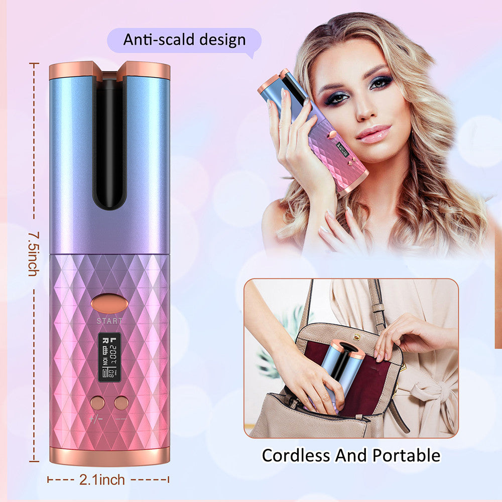 Automatic Curling Iron — Cordless LCD Mini Hair Curler with USB Charging