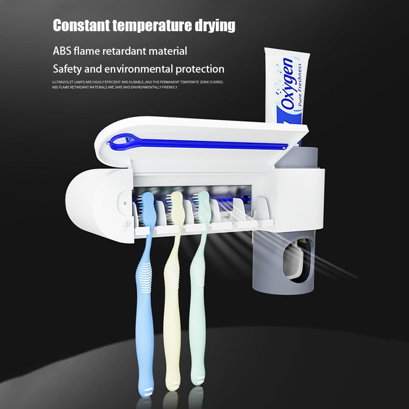 UV Toothbrush Sterilizer & Toothpaste Dispenser — Wall-Mounted Bathroom Cleaner