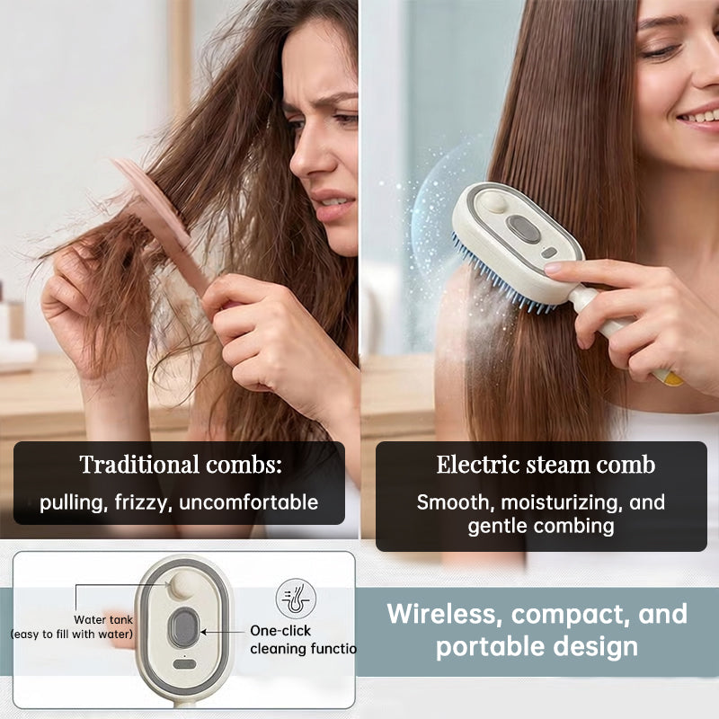 Steam Hair Straightening Brush — Ionic Mist Comb for Smooth, Shiny Hair