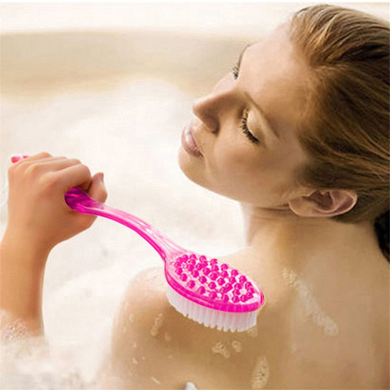 Long-Handle Body Bath Brush — Exfoliating Back Scrubber & Shower Massager