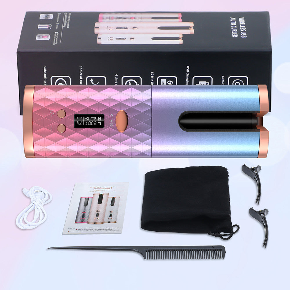 Automatic Curling Iron — Cordless LCD Mini Hair Curler with USB Charging