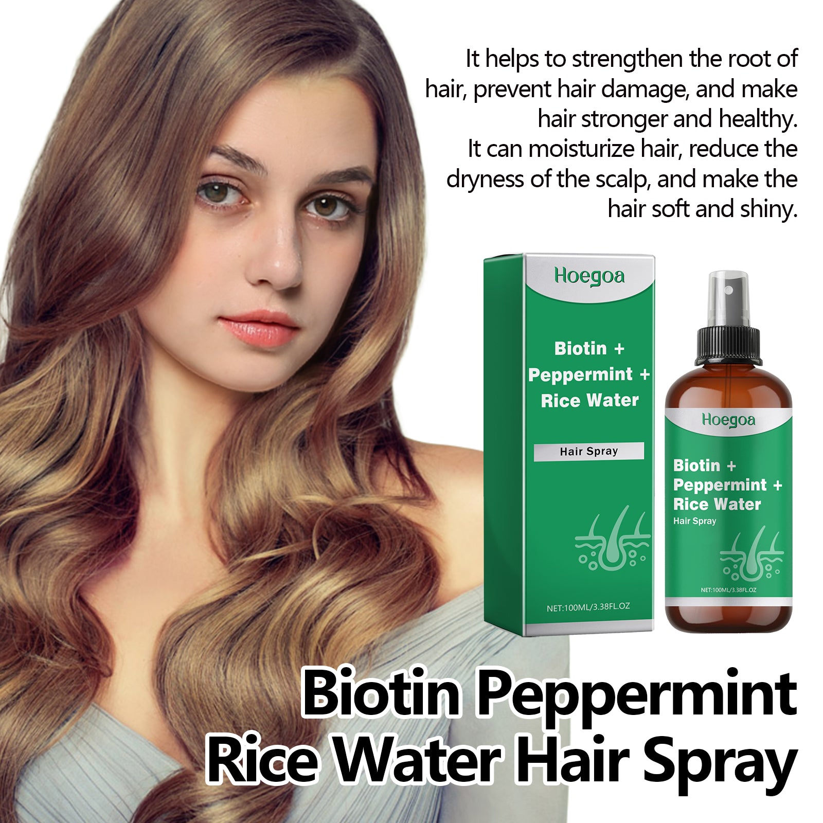 Biotin Rice Water Hair Spray — Peppermint Softness & Flexibility Mist — product photo 2