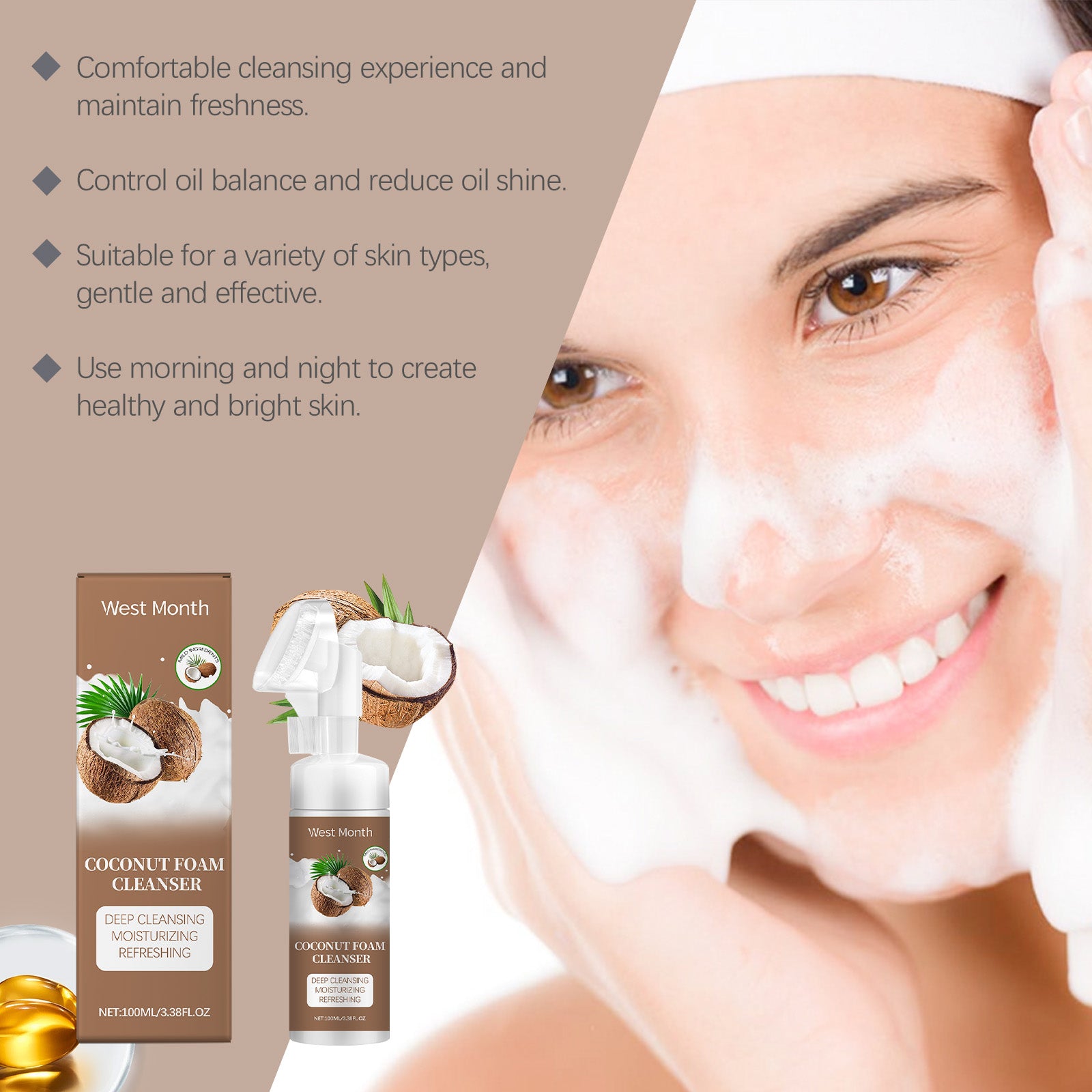 Coconut Foam Facial Cleanser — Gentle Pore-Refining Skincare Wash — product photo 1
