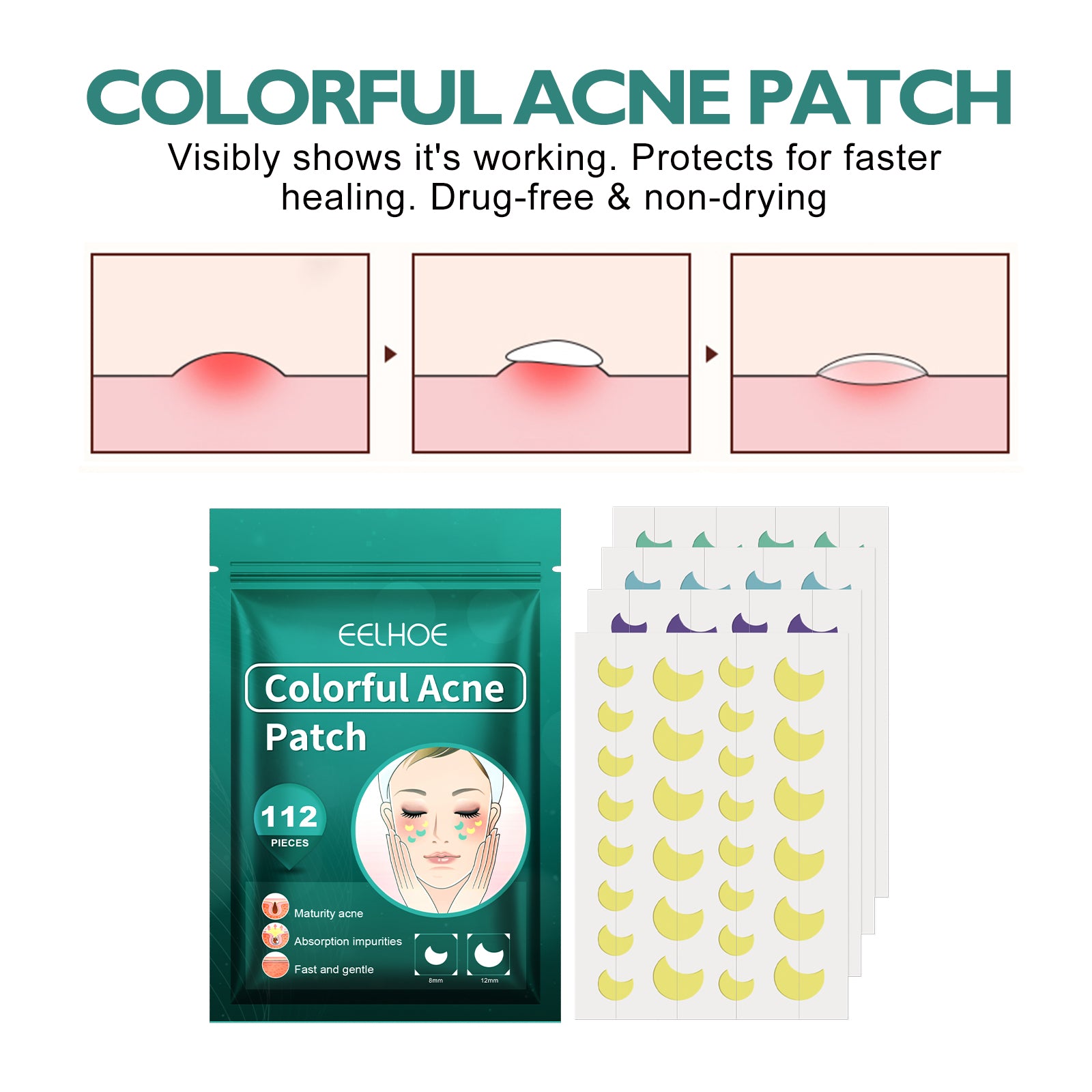 EELHOE Colourful Acne Patches — Fun-Shaped Blemish Cover Stickers — product photo 2