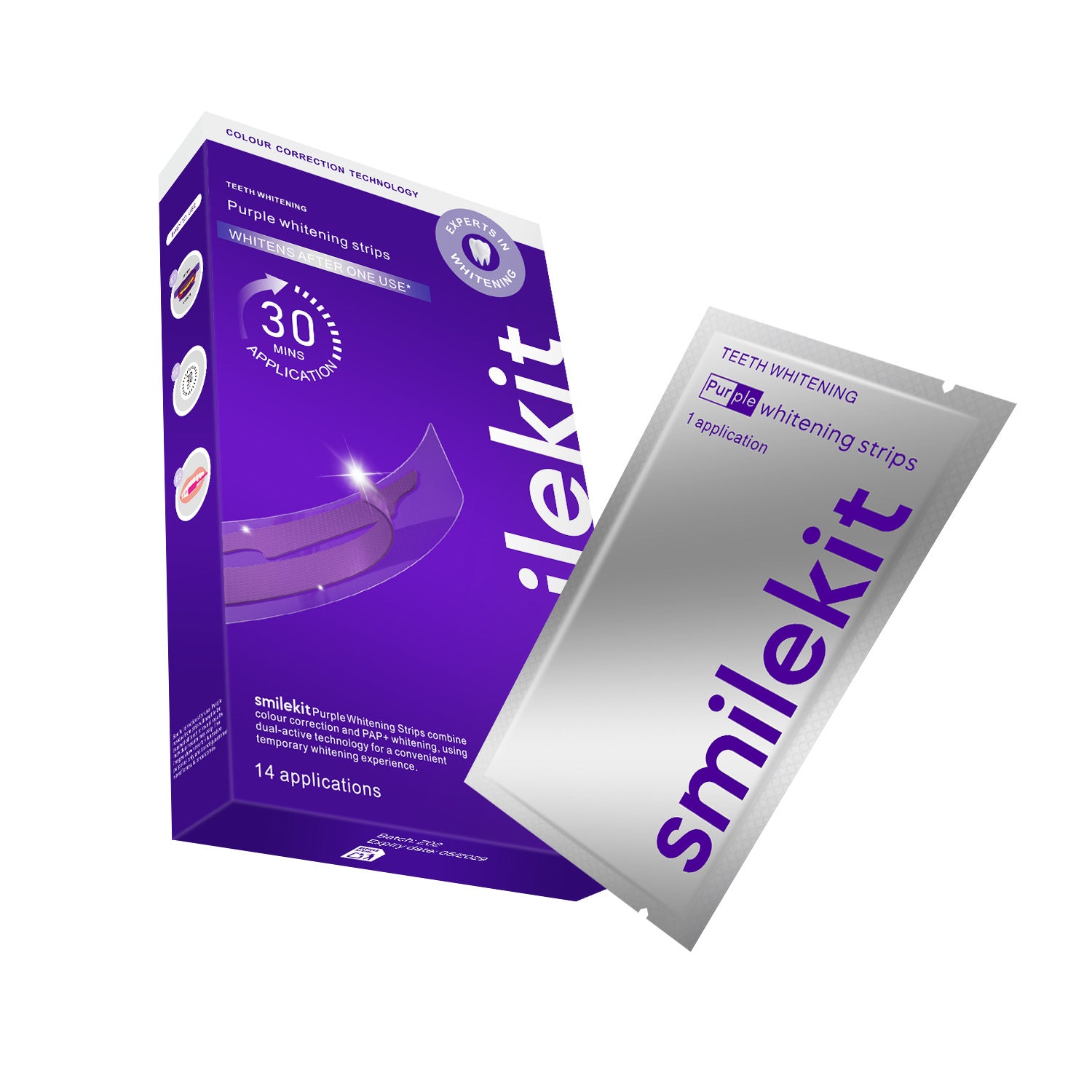 V34 Purple Teeth Whitening Strips — Colour-Correcting Smile Kit (14 Strips) — product photo 1