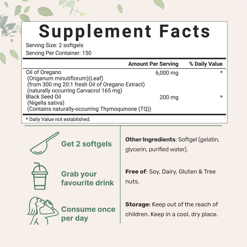 Oregano Oil Softgel Capsules — Daily Immune Wellness Support (180/300ct) — product photo 3