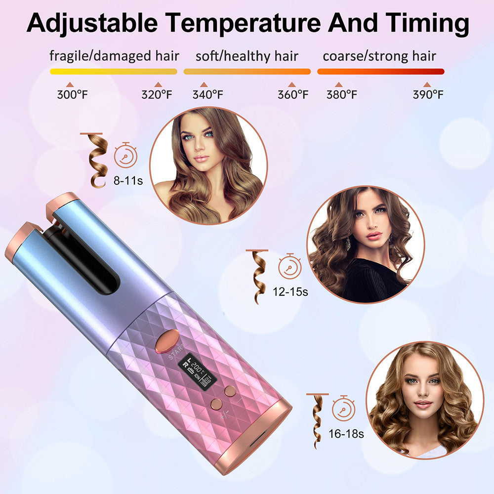 Automatic Curling Iron — Cordless LCD Mini Hair Curler with USB Charging